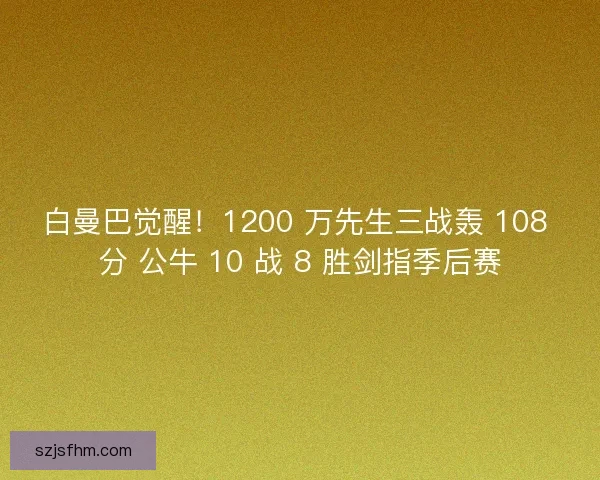 白曼巴觉醒！1200 万先生三战轰 108 分 公牛 10 战 8 胜剑指季后赛