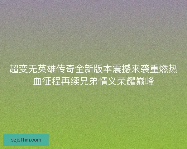 超变无英雄传奇全新版本震撼来袭重燃热血征程再续兄弟情义荣耀巅峰