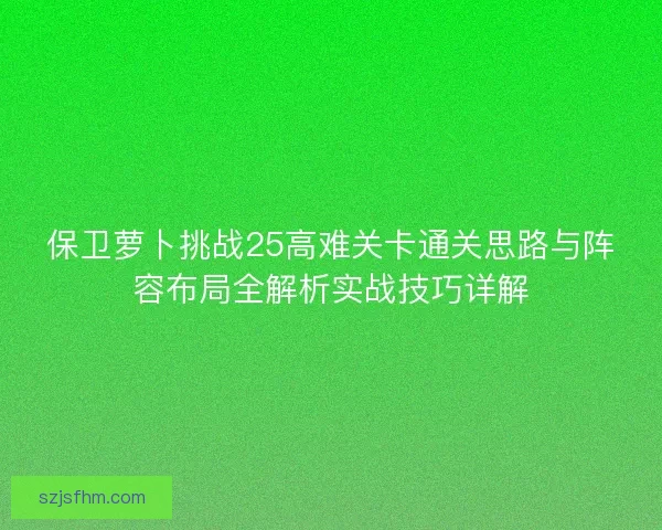 保卫萝卜挑战25高难关卡通关思路与阵容布局全解析实战技巧详解 保卫萝卜挑战25高难关卡通关思路与阵容布局全解析实战技巧详解